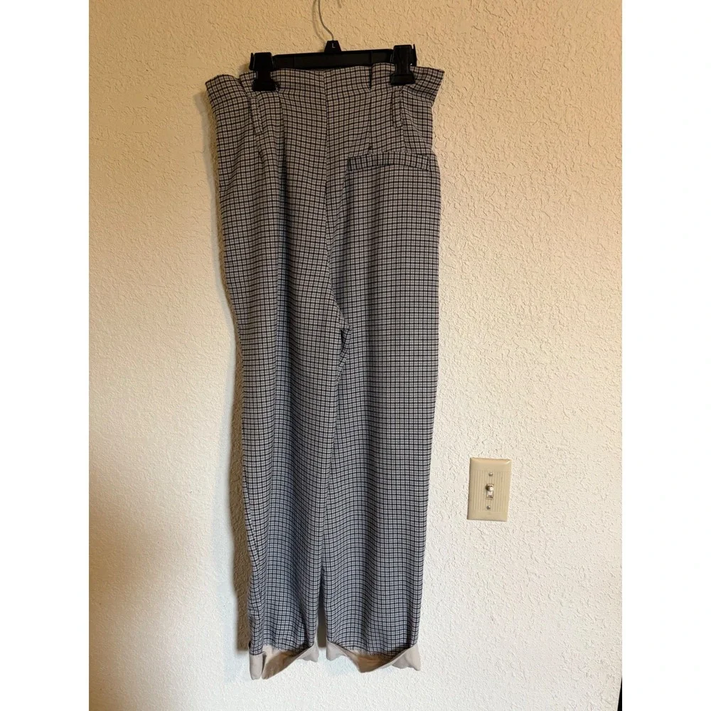 Zara Houndstooth High Waisted Pleated Trousers Black Tan Linen Blend Small 26